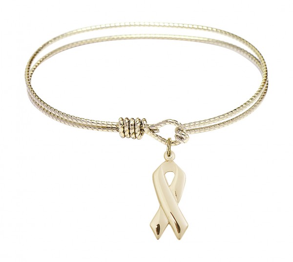 Cable Bangle Bracelet with a Cancer Awareness Charm - Gold