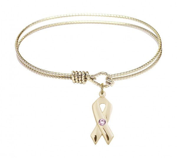 Cable Bangle Bracelet with a Cancer Awareness Charm - Light Amethyst