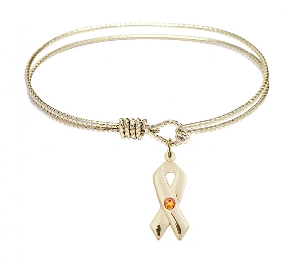 Cable Bangle Bracelet with a Cancer Awareness Charm - Topaz