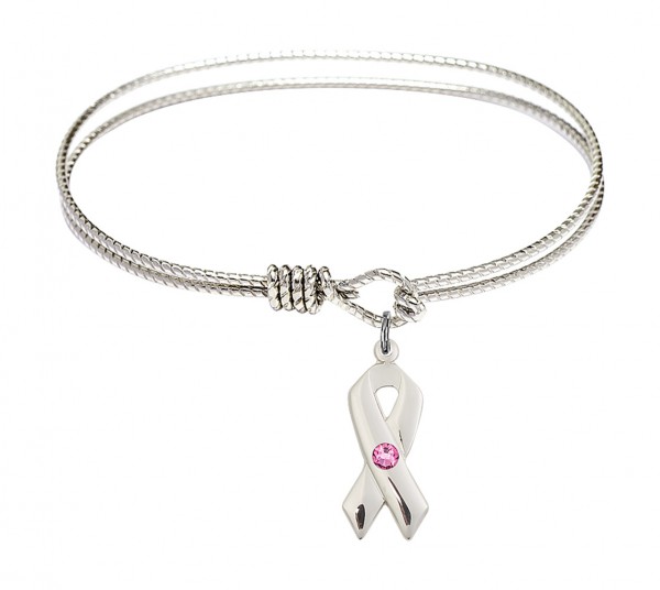 Cable Bangle Bracelet with a Cancer Awareness Charm - Rose
