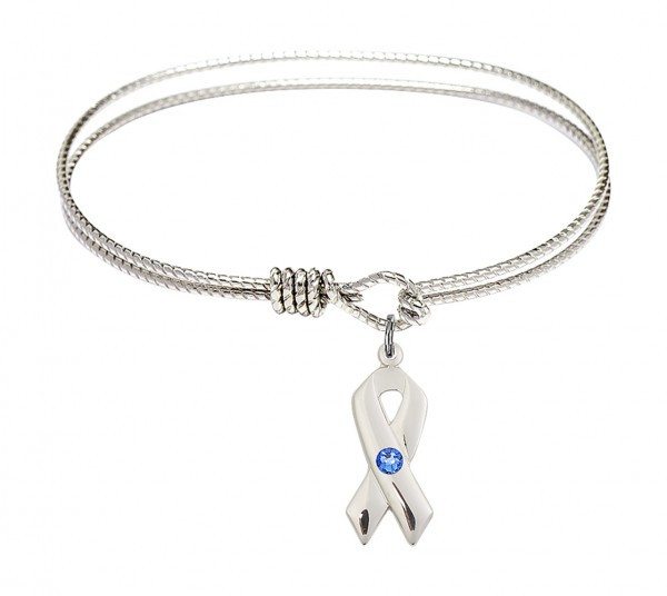 Cable Bangle Bracelet with a Cancer Awareness Charm - Sapphire