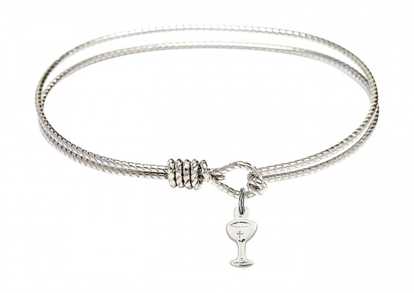 Cable Bangle Bracelet with a Chalice Charm - Silver