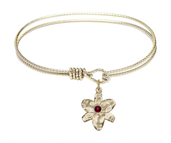 Cable Bangle Bracelet with a Chastity Charm - Garnet