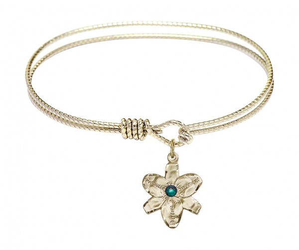 Cable Bangle Bracelet with a Chastity Charm - Emerald Green