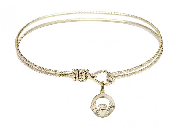 Cable Bangle Bracelet with a Claddagh Charm - Gold