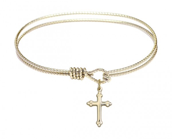 Cable Bangle Bracelet with a Cross Charm Charm - Gold