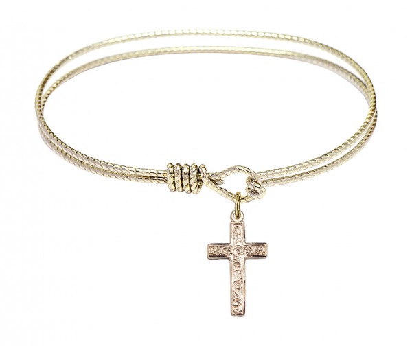Cable Bangle Bracelet with a Cross Charm - Gold