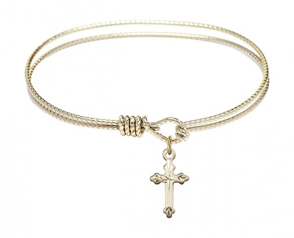 Cable Bangle Bracelet with a Cross Charm - Gold