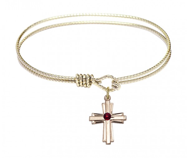 Cable Bangle Bracelet with a Cross Charm - Garnet