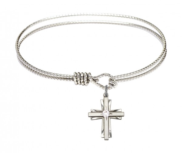 Cable Bangle Bracelet with a Cross Charm - Crystal