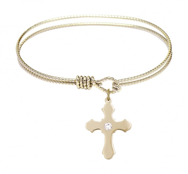 Cable Bangle Bracelet with a Cross Charm - Crystal
