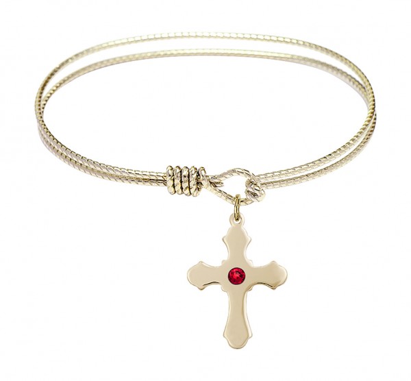 Cable Bangle Bracelet with a Cross Charm - Ruby Red