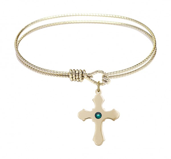 Cable Bangle Bracelet with a Cross Charm - Emerald Green
