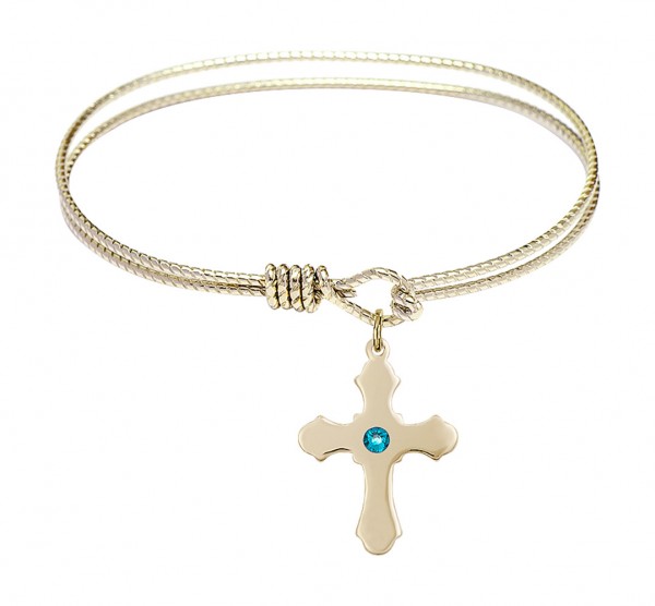 Cable Bangle Bracelet with a Cross Charm - Zircon