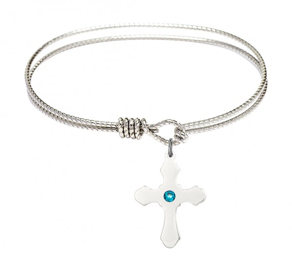 Cable Bangle Bracelet with a Cross Charm - Zircon