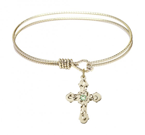 Cable Bangle Bracelet with a Cross Charm - Peridot