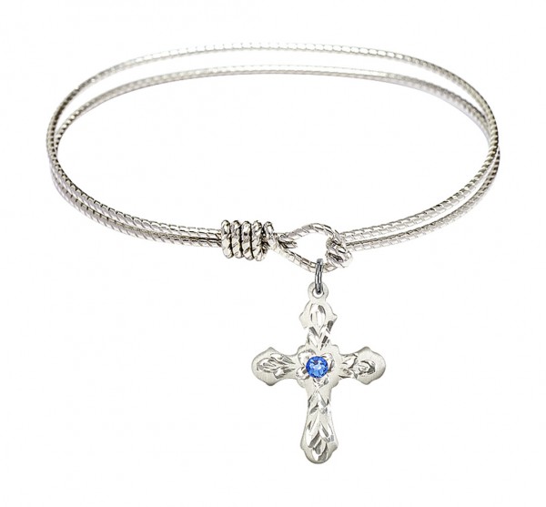 Cable Bangle Bracelet with a Cross Charm - Sapphire