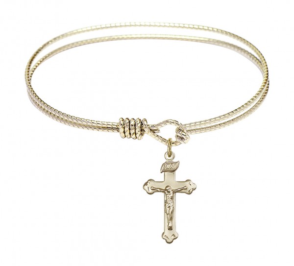 Cable Bangle Bracelet with a Crucifix Charm - Gold