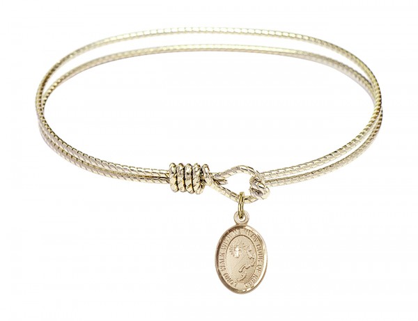 Cable Bangle Bracelet with a Footprints Cross Charm - Gold