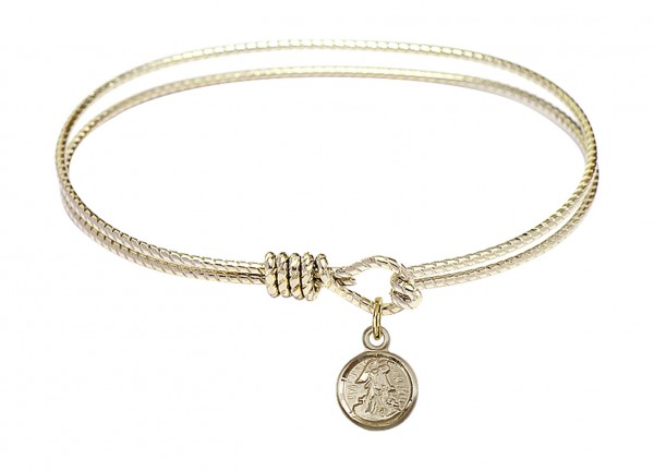 Cable Bangle Bracelet with a Guardian Angel Charm - Gold