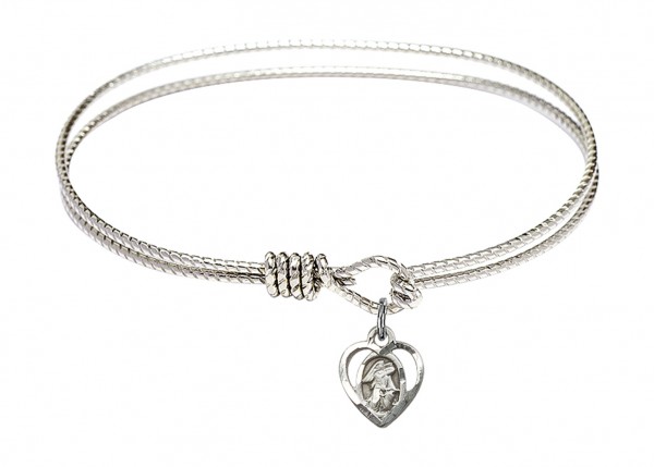 Cable Bangle Bracelet with a Guardian Angel Charm - Silver