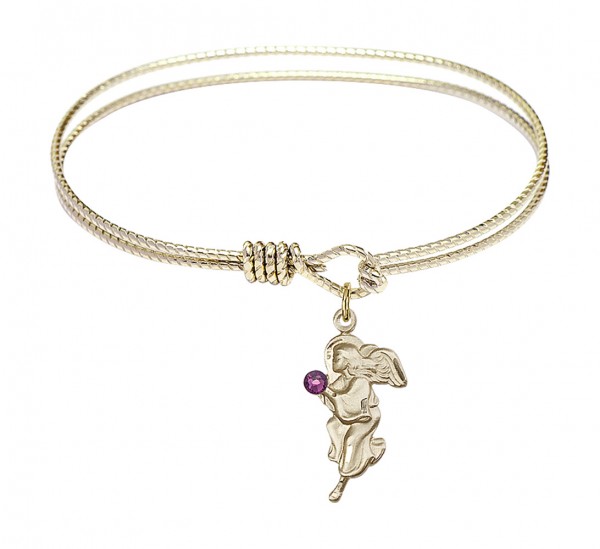Cable Bangle Bracelet with a Guardian Angel Charm - Amethyst
