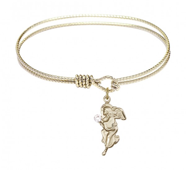 Cable Bangle Bracelet with a Guardian Angel Charm - Crystal