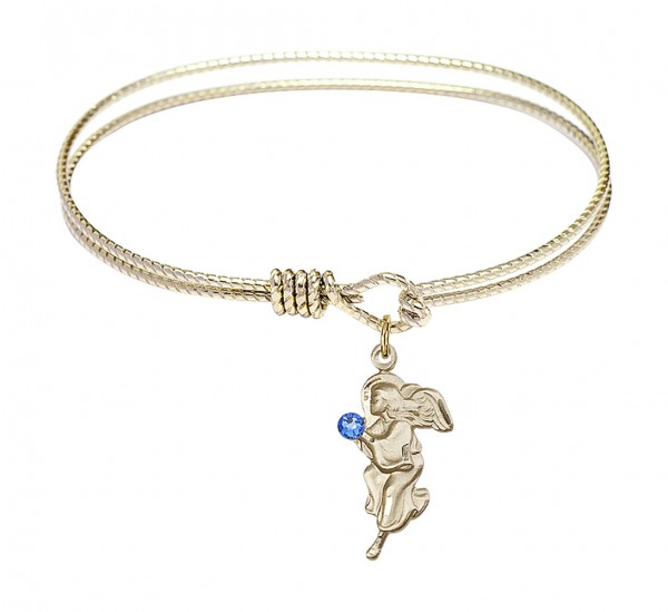 Cable Bangle Bracelet with a Guardian Angel Charm - Sapphire
