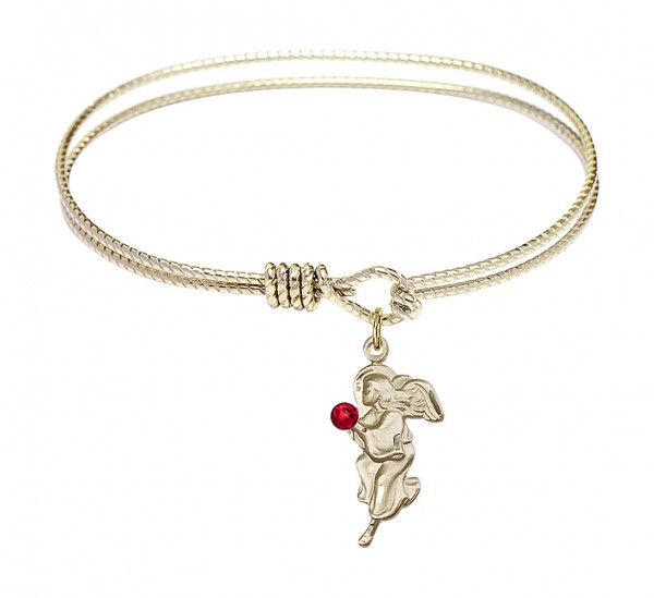 Cable Bangle Bracelet with a Guardian Angel Charm - Ruby Red
