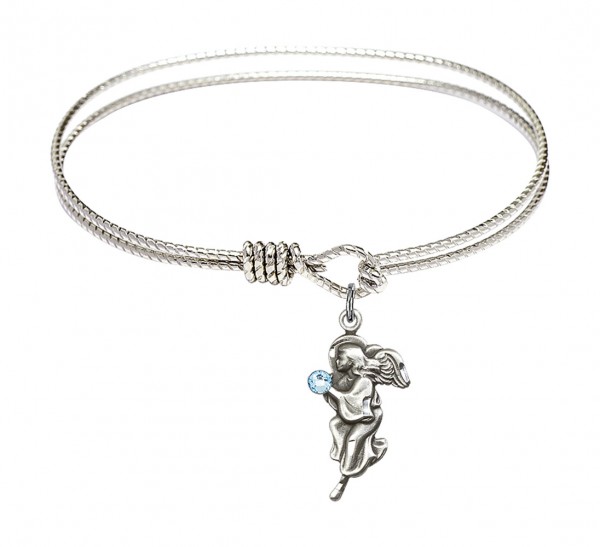 Cable Bangle Bracelet with a Guardian Angel Charm - Aqua