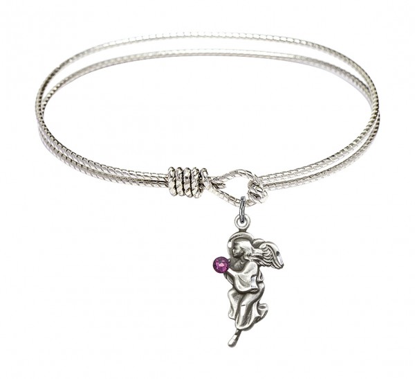 Cable Bangle Bracelet with a Guardian Angel Charm - Amethyst