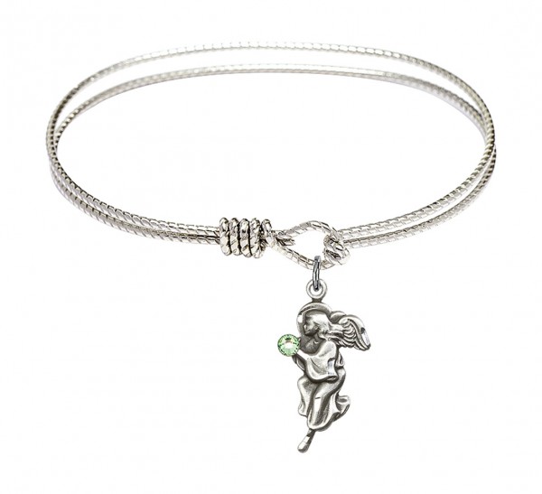 Cable Bangle Bracelet with a Guardian Angel Charm - Peridot