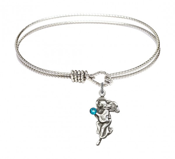Cable Bangle Bracelet with a Guardian Angel Charm - Zircon