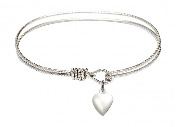 Cable Bangle Bracelet with a Heart Charm - Silver