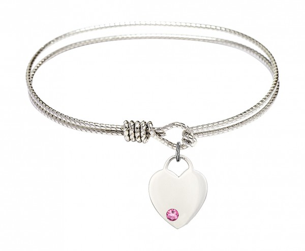 Cable Bangle Bracelet with a Heart Charm - Rose
