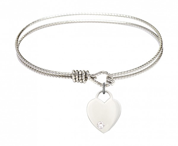 Cable Bangle Bracelet with a Heart Charm - Crystal