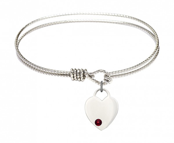 Cable Bangle Bracelet with a Heart Charm - Garnet