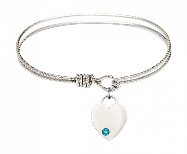 Cable Bangle Bracelet with a Heart Charm - Zircon