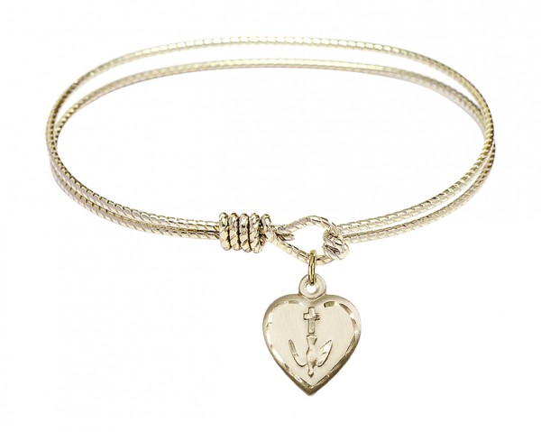 Cable Bangle Bracelet with a Heart Confirmation Charm - Gold