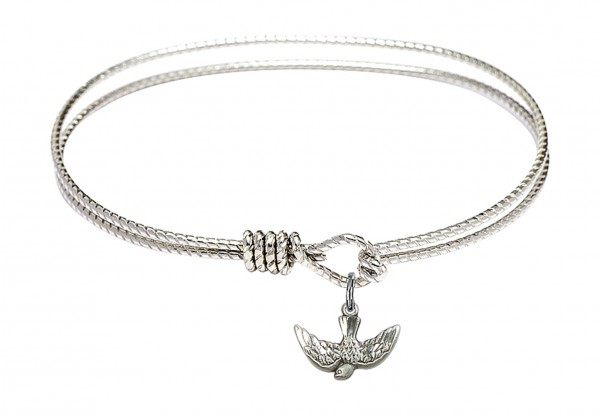 Cable Bangle Bracelet with a Holy Spirit Charm - Silver