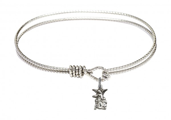 Cable Bangle Bracelet with a Littlest Angel Charm - Silver