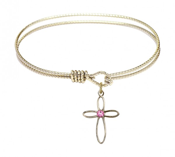 Cable Bangle Bracelet with a Loop Cross Charm - Rose