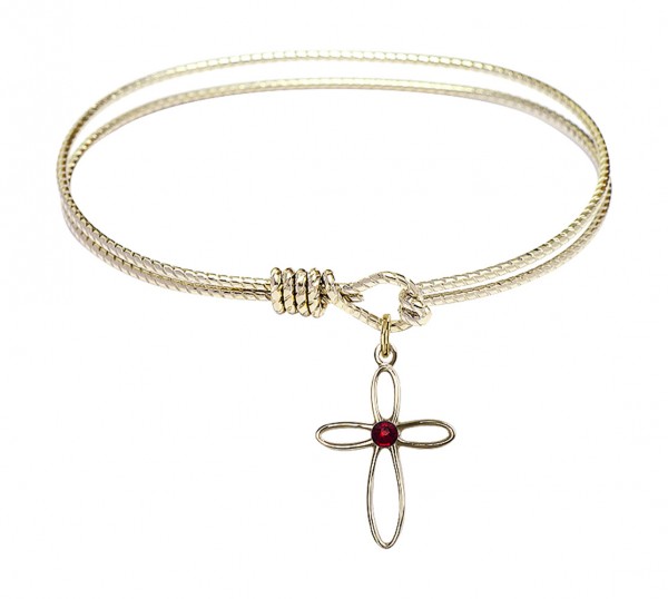 Cable Bangle Bracelet with a Loop Cross Charm - Garnet
