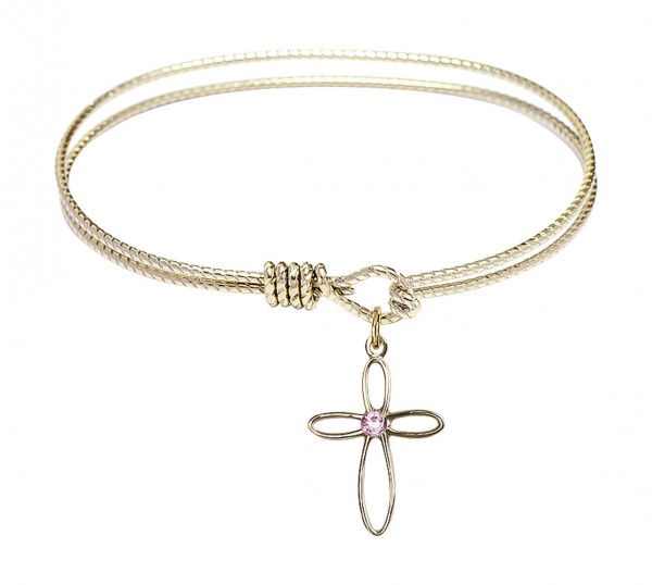 Cable Bangle Bracelet with a Loop Cross Charm - Light Amethyst