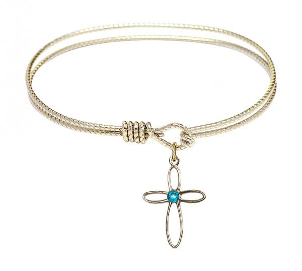 Cable Bangle Bracelet with a Loop Cross Charm - Zircon