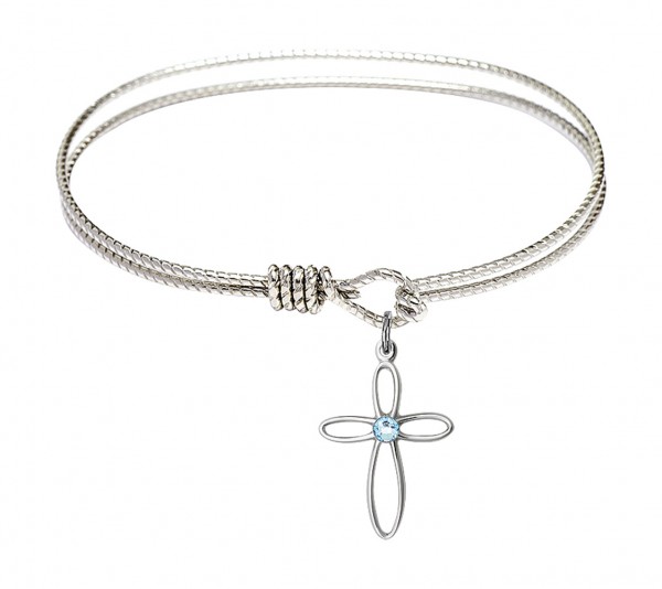 Cable Bangle Bracelet with a Loop Cross Charm - Aqua