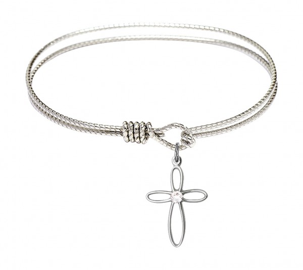 Cable Bangle Bracelet with a Loop Cross Charm - Crystal
