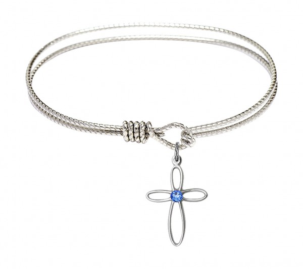 Cable Bangle Bracelet with a Loop Cross Charm - Sapphire