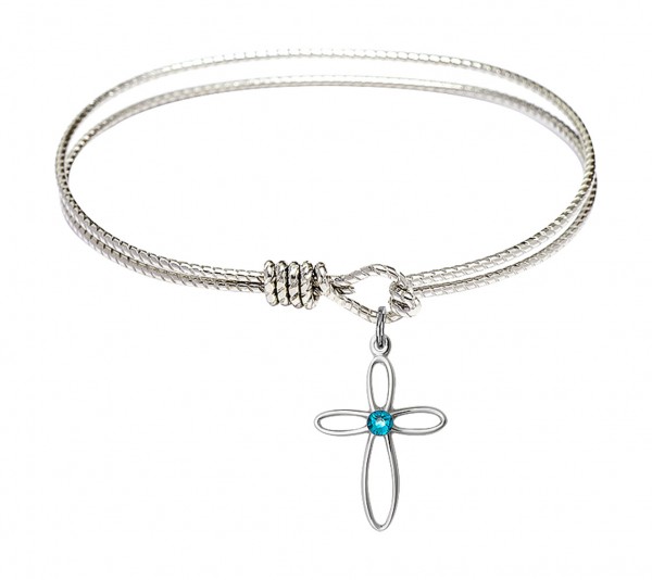 Cable Bangle Bracelet with a Loop Cross Charm - Zircon