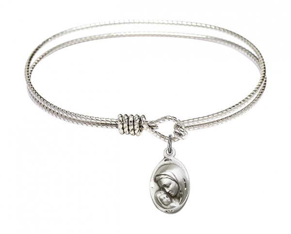 Cable Bangle Bracelet with a Madonna &amp; Child Charm - Silver